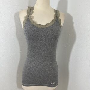 Hollister Top Womens M Gray Lace Trim‎ Feminine Romantic Bella Swan Y2K